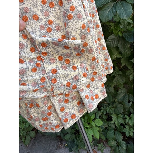 70s Bleyle Ditzy Floral Blouse 100% Cotton Button-Up Shirt Ivory Orange Carnatio - Picture 6 of 12